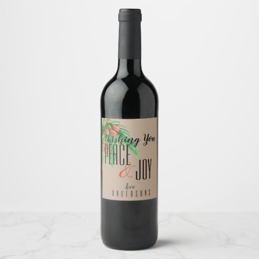 Rustieke Kraft Vrede en Vreugde Mistletoe Kerstmis Wijn Etiket (Voorkant)