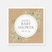Rustieke Kraft Waterverf Groene Baby Shower Servet (Voorkant)