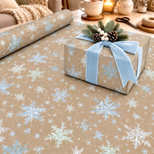 Rustieke Kraft Winter Spar Silver Blauw Sneeuwvlok Cadeaupapier