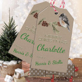 Rustieke Kraft Winter Sparrow Vogel & Pine takken Cadeaulabel