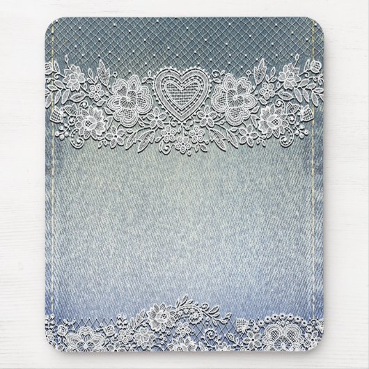 Rustieke Kraft & Witte Kant Lacy Farmhouse Chic Muismat (Voorkant)