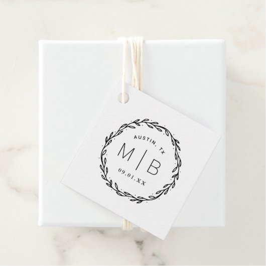 Rustieke krans bruiloft monogram dank u bedankjes labels (In situ)