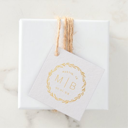 Rustieke krans bruiloft Monogram Echte Gouden foli Bedankjes Labels (Met doos)