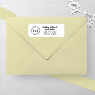 Rustieke krans bruiloft retour adres etiket