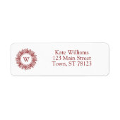Rustieke krans kerst monogram adres etiket (Voorkant)