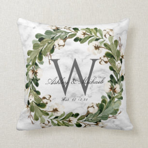 Rustieke Krans Marmeren Monogram Wedding Keepsake Kussen
