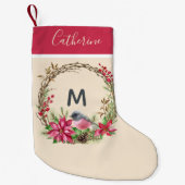 Rustieke Krans Poinsettia Vogel Bessen Initiaalmon Kleine Kerstsok (Voorkant)