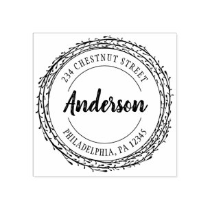 Rustieke krans retouradres 	rubberstempel