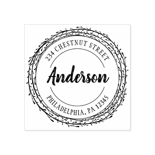 Rustieke krans retouradres 	rubberstempel (Afrduk)