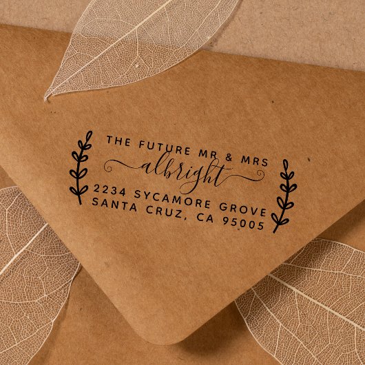 Rustieke krans & script "Future Mr & Mrs" Adres Rubberstempel