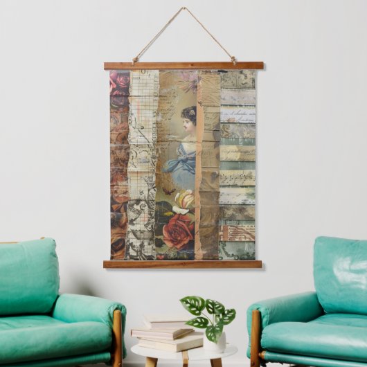 Rustieke  krant Patchwork Collage (10) Hangend Wandkleed (Woonkamer)