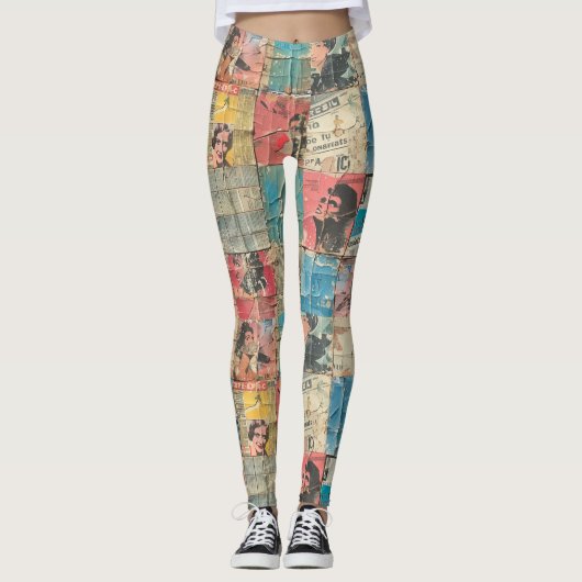 Rustieke  krant Patchwork Collage (10) Leggings (Voorkant)