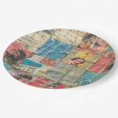 Rustieke krant Patchwork Collage (10) Papieren Bordje (Gekanteld)