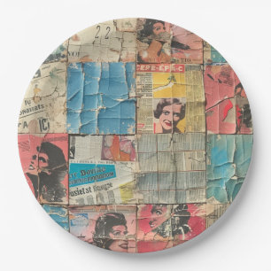 Rustieke  krant Patchwork Collage (10) Papieren Bordje