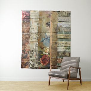 Rustieke  krant Patchwork Collage (10) Wandkleed