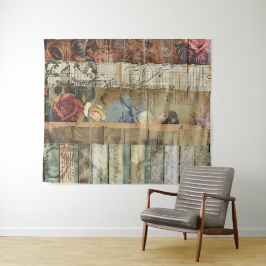 Rustieke  krant Patchwork Collage (10) Wandkleed (In Situ (horizontaal))