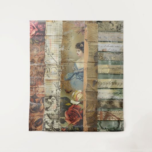 Rustieke  krant Patchwork Collage (10) Wandkleed (Voorkant)