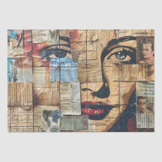 Rustieke krant Patchwork Collage (11) Tissuepapier (Voorkant)