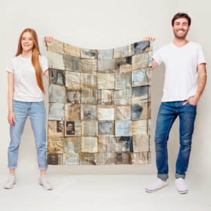 Rustieke krant Patchwork Collage (12) Fleece Deken