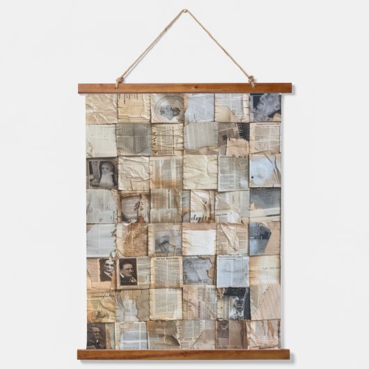 Rustieke  krant Patchwork Collage (12) Hangend Wandkleed (Voorkant)