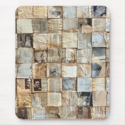 Rustieke krant Patchwork Collage (12) Muismat (Voorkant)