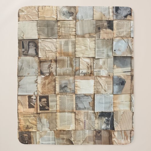 Rustieke krant Patchwork Collage (12) Sherpa Deken (Voorkant)