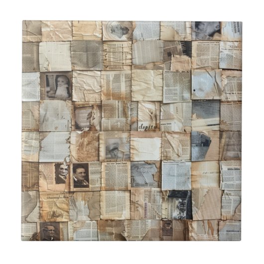 Rustieke krant Patchwork Collage (12) Tegeltje (Voorkant)