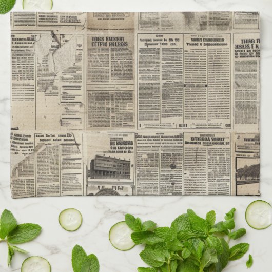 Rustieke  krant Patchwork Collage (1) Theedoek (Gevouwen)