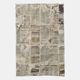 Rustieke  krant Patchwork Collage (1) Theedoek