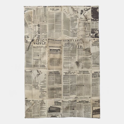 Rustieke  krant Patchwork Collage (1) Theedoek (Verticaal)