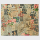 Rustieke krant Patchwork Collage (2) Cadeaupapier (Vlak)