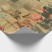 Rustieke krant Patchwork Collage (2) Cadeaupapier (Hoek)