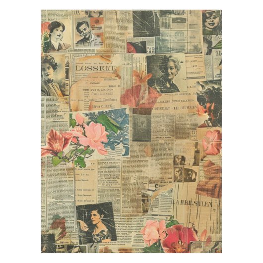 Rustieke krant Patchwork Collage (2) Tafelkleed (Voorkant)