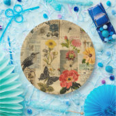 Rustieke  krant Patchwork Collage (3) Papieren Bordje (Feest)