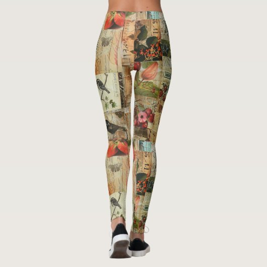Rustieke  krant Patchwork Collage (4) Leggings (Achterkant)