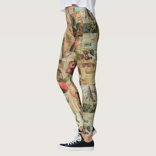 Rustieke krant Patchwork Collage (4) Leggings (Links)