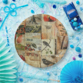 Rustieke krant Patchwork Collage (4) Papieren Bordje (Feest)