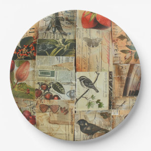 Rustieke  krant Patchwork Collage (4) Papieren Bordje