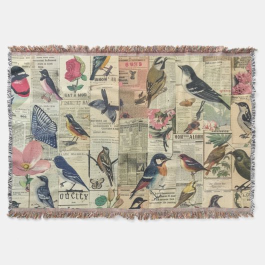Rustieke  krant Patchwork Collage (5) Deken (Voorkant)