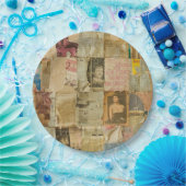 Rustieke  krant Patchwork Collage (6) Papieren Bordje (Feest)