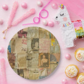 Rustieke  krant Patchwork Collage (6) Papieren Bordje (Feest)