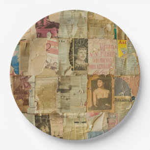 Rustieke  krant Patchwork Collage (6) Papieren Bordje