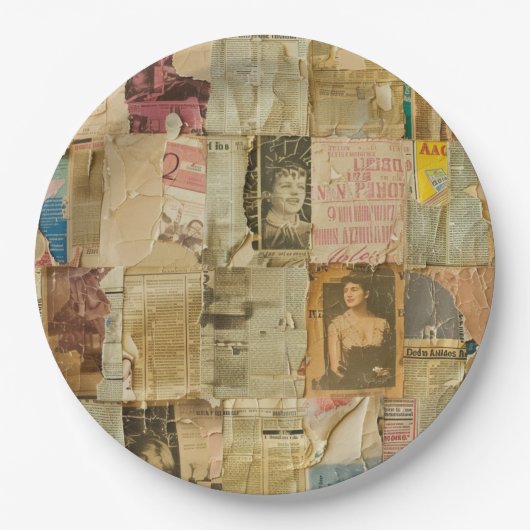 Rustieke  krant Patchwork Collage (6) Papieren Bordje (Voorkant)