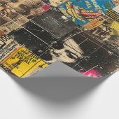 Rustieke  krant Patchwork Collage (7) Cadeaupapier (Hoek)