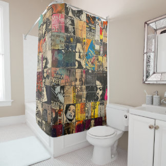 Rustieke  krant Patchwork Collage (7) Douchegordijn