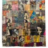 Rustieke  krant Patchwork Collage (7) Douchegordijn (Voorkant)