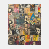 Rustieke  krant Patchwork Collage (7) Fleece Deken (Voorkant)