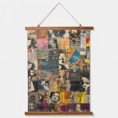 Rustieke  krant Patchwork Collage (7) Hangend Wandkleed (Voorkant)