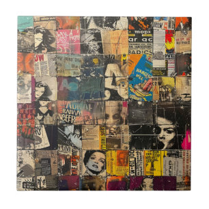 Rustieke  krant Patchwork Collage (7) Tegeltje