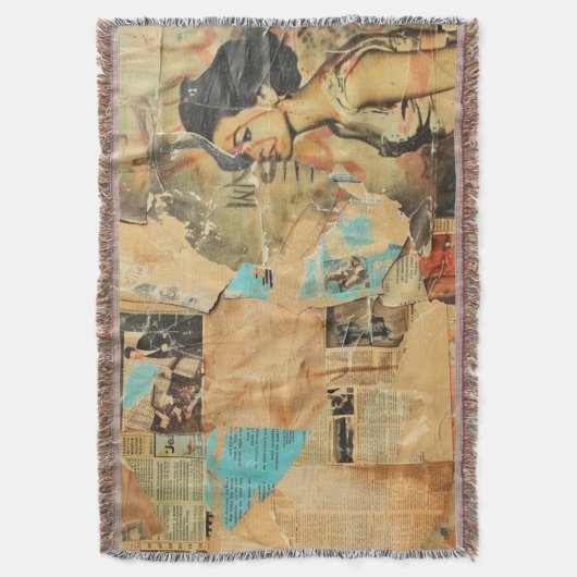 Rustieke krant Patchwork Collage (8) Deken (Voorkant Verticaal)